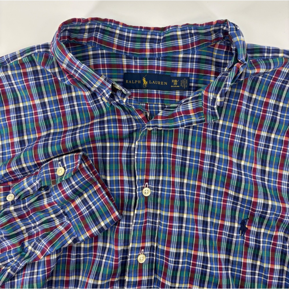 Ralph Lauren Button Down Shirt Men's 2XB Blue Multi Plaid Long Sleeve Big & Tall